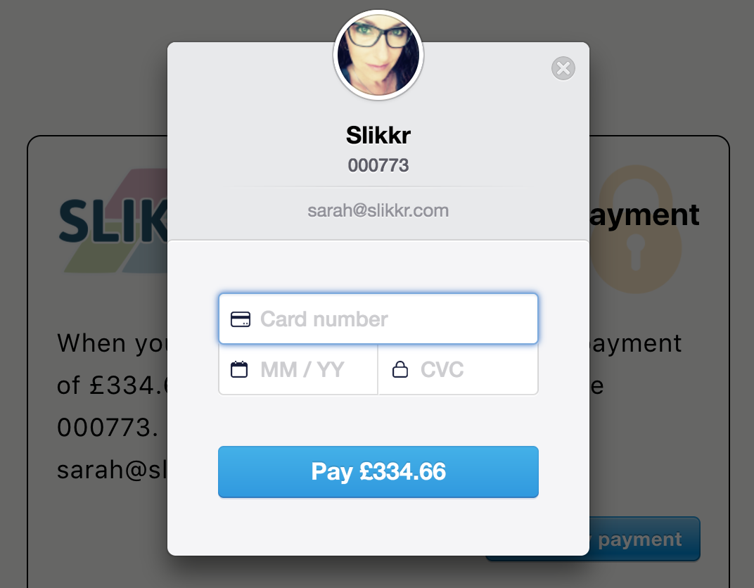 Slikkr Stripe Payments - submit the details and process the transaction